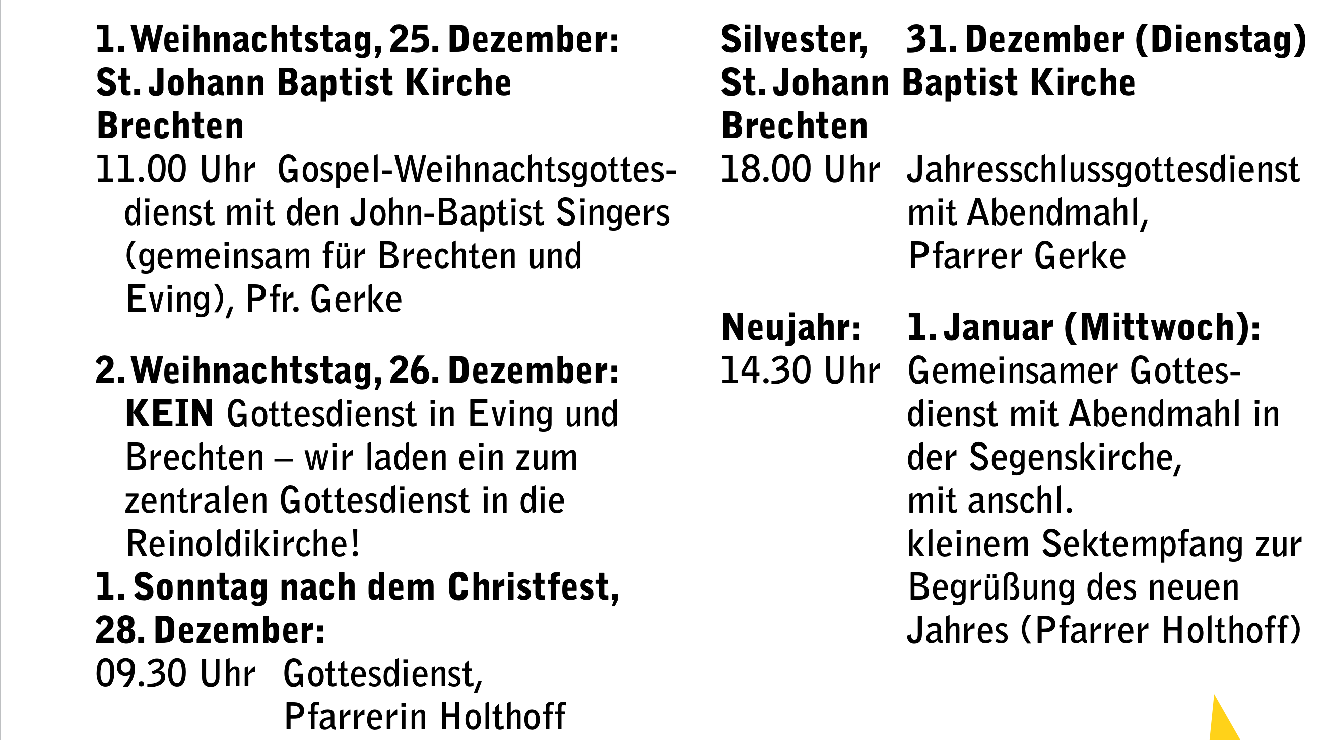 Gottesdienste bis zum Jahreswechsel